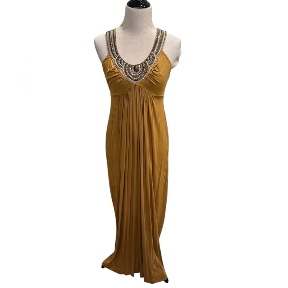 New York & Co Women's Gold Beaded Sequin Tank Gown Size Small